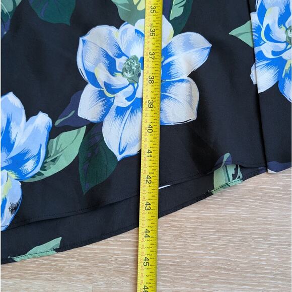 Banana Republic Satin Floral Asymmetrical Strappy Wrap Ruffle Midi Dress, sz 10P - Picture 6 of 8